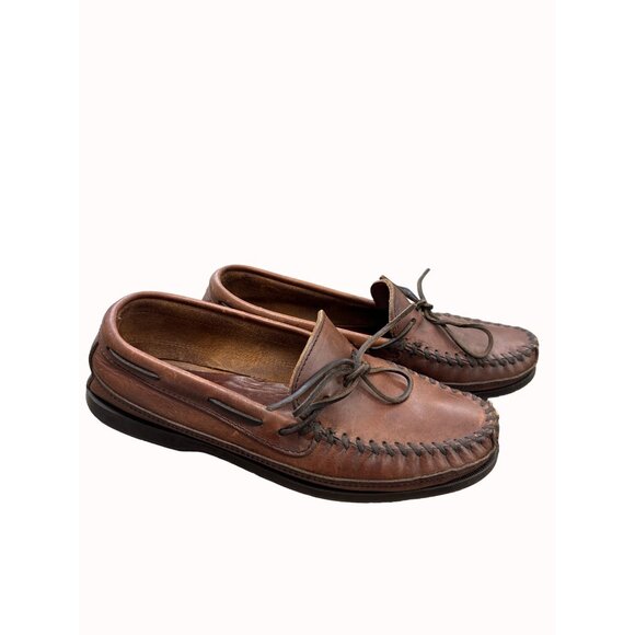 Minnetonka men’s brown leather moccasin shoes 9 SKU 6272